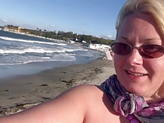 Walking, running plus pissingtopless on the public beach