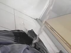A slave of mine wanted me to wash her favorite T-shirt with my champagne.