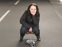 Crazy Girl Pissing Involving Carpark