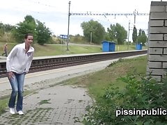 Imbecile Czech girls are peeing in the middle of the city