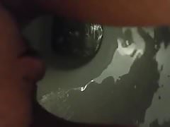 Close-up bald pussy toilet peeing 1