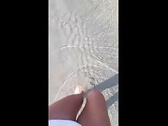 PIssing in a white bikini on the margin